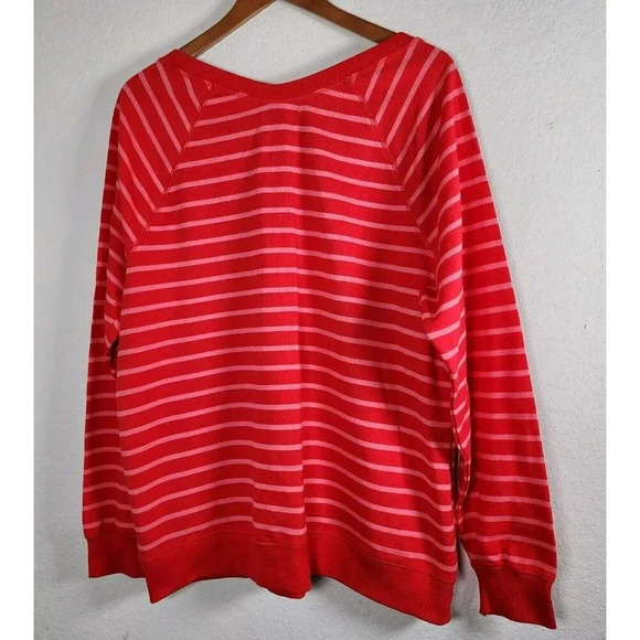 Old Navy  RED/WHITE Striped Sweat Shirt Women's XL Longsleeve Crewneck - Picture 2 of 10
